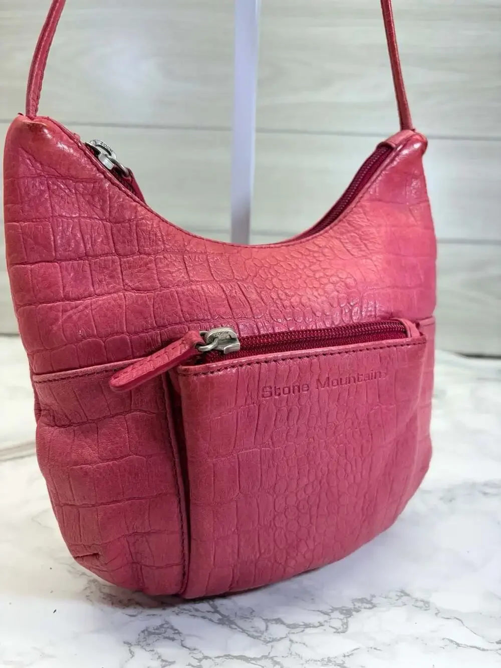 Stone Mountain Pink Crocodile Embossed Leather Crossbody Bag